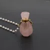 Pendant Necklaces Natural Rose Quartz Stone Essential Oil Diffuser Charms Pearl Beads Chain Heart Perfume Bottle Necklace Women Jewelry