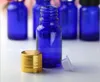 10 ml mini puste niebieskie szklane butelki z kroplozmakiem olejek aromaterapii butelki olejku eteryczne małe butelki oczu z czarną złotą srebrną czapką