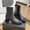 stivaletti da donna stivali di lusso firmati moda pelle tacco spesso splicing testa tonda cerniera laterale nero kaki scarpe da festa di nozze formali taglia 35-42