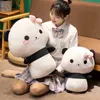 3560 cm söt fet panda med blomma plysch kudde björn popdjur leksak kudde tecknad kawaii dockor för flickor älskare gåvor j220729