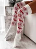 靴下靴下のクリスマスの女性膝の上に編むかわいい鹿の印刷靴下ツイストケーブルかぎ針編み綿ウーレンストッキング温かい太もも高T221107
