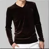 Men's T Shirts 2022 Arrival Autumn Men Fashion T-Shirts V-neck Velour Long Sleeves Tops Solid Winter Velvet Mens T-shirt Plus Size 6XL 7XL