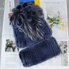 Conjuntos de bufandas y sombreros para mujer, gorro de piel de conejo Rex cálido, bufanda de invierno para mujer, silenciador de punto, 2 piezas, gorro Natural 221105