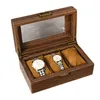 Watch Boxes High-end Box Wholesale Transparent Glass Display Wood Grain Leather 3/6/10/12 Mesh Gift Watches