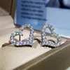 925 Gümüş Kalp Aşk Saplama Küpe Kadınlar İçin Küpe 18K Gül Altın Parlayan Zarif Kristal Elmas Kulak Yüzleri Mektuplar Tasarımcı Küpe Hediyesi