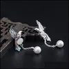 Stud Stud 925 Sier Osobowość Kolczyki dla ptaków Dziewczyny Retro National Style Nefrite Shell Pearl Piękna biżuteria zwierząt Dostawa DHew5