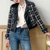 Sungtin Plaid Split Spripped Faux Leather Jacket for Women Zipper Casuare Pu Motorcycle Jackets Short Outfit 2022 New Fashion J220727