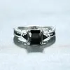 Silver Trendy Ring for Women Elegant Princess Black Zircon Stones Wedding Ring