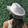 Bérets Puloru Large Bord Strass Gland Cowboy Chapeaux Femmes Style Occidental Grande Casquette Vacances Rue Cowgirl Pour La Fête