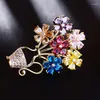 Brooches Fashion Colorful Flower Basket Brooch Creative Elegant Zircon Pin Suit Coat Cute Accessories Corsage