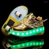 Chaussures de sport rose or USB charge mode filles garçons lumière LED patin à roulettes pour enfants enfants baskets avec roues deux