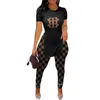 Zomer Desinger Vrouwen Letter Gedrukte Trainingspakken Sexy Split Korte Mouw T-shirt En Broek Outfits 2 Stuk Bijpassende Set