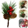 Weihnachtsdekorationen, 12 Stück, Emulation Pine Picks, 10–13 cm, künstliche Blumen, grün, rot, Beerenkegel, Stechpalmenzweig, Heimdekoration