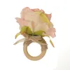 Bruiloftsfeestdecoratie houten servet ringen bokhouder zijden rozenbloem valentijnsdag bruiloft tafel decoraties huis banket diner