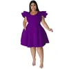 Plus size jurken pure bloemblaadjes mouw grote rok jurk knie lengte o-neck fabriek directe groothandel feest slank 5xl