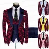Men's Suits Slim Fit Red Dragon Floral Wedding Suit For Men 2022 3 Piece Navy Blue Jacquard Blazer Sets Luxury Costume Homme Mariage Tuxedos