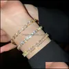 Tennis Trendy Design 14K Plaqué Or Géométrique Zircon Tennis Bracelet Pour Femmes Fille Accessoires Bijoux De Mode Coréenne Aaa Party 24 Dhnfg