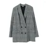 Damespakken Lolipomme 2022 Spring plaid blazer vrouwen dubbele borsten oversized jas mujer lange mouw outfit kantoor dame elegant werk