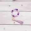 Silicone bead handmade elastic rope bracelet keychain PU leather tassel pendant multi color optional