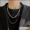 Chains Chains Stainless Steel Double Layer Punk Necklace For Men Women Hip Hop Cross Metal Link Statement Chain Neklace Fashion Stre Dhmqu