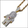 Collane con ciondolo Ciondolo ghiacciato Collana di design di lusso Gioielli hip-hop Bling Diamond Astronaut Charms Pendenti con catena in oro da uomo Dhuwd