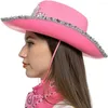 Berets Cowboy Hat For Women Cowgirl With Glitter Sequins Brim Crown Pattern Decor Dress-Up Accessories Drawstring Pink