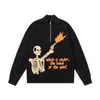 Hip Hop Sweatshirt Hoodie Streetwear Skull Skeleton Print Half Zipper Stand Collar Pullover Harajuku Punk Gothic Hoodies
