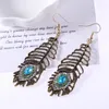 Hoop Earrings Fashion Vintage Ethnic Style Peacock Leaf Feather Ear Hook Jewelry Accessories Wholesale