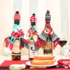 Söt stickning av julvinflaskan täcker santa jultomten älg flaska dekorationer halsduk hatt Xmas hemfest prydnadsbord