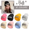 New Winter Mama Letter Mini Wool Acrylic Knitted Caps Women Solid Color Skullies Beanies Hip Hop Outdoor Warm for Girl Gift Ski Hat