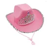 Berets Women Girl Holiday Cosplay Party Filt Festival Costume Crown Inlaid Stage Performance Western Style with Light Solid Cowgirl Hat