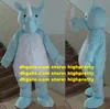 Smart Boby Blue Rhinoceros Rhino Mascot Costume Fancy Dress Baby Blue Skin Big White Belly Fat Small Black Eyes No.4778