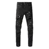 Jean en denim peint en détresse Rip Vintage Black Stretch Cotton Slim Fit Leg Pantalons pour hommes