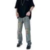 Men's Jeans 2022 Streetwear Men Worn Washed Straight Pants Casual Loose Boys Ripped For Denim Full Length Trousers