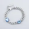 Bracelet chaîne double couche en acier inoxydable bleu noir 10 mm gros cristal punk hommes femmes unisexe 6,5 mm de largeur bijoux de poignet avec chaîne d'extension cadeau de mode