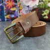 Belts 43MM Double Pin Belt Buckle 125CM-135CM Long Thick Leather Men Ceinture Homme Cowboy Jeans Yellow Waist MBT0018N