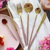 Dinnerware Sets Luxury Stainless Steel Cutlery Set Gold Plated Wedding Tableware Dining Knife Fork Tablespoon Pink Golden