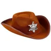 Bérets étoile forme Badge décor Cowgirl chapeaux pour femmes hommes épaissi tissu Cowboy chapeau avec bord incurvé Jazz décontracté