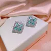 925 Sterling Silver Heart Love Stud örhängen för kvinnor 18K Rose Gold Shining Square Elegant Crystal Blue Diamond Ear Rings Designe244m