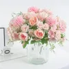 Flores decorativas Europeias Fake Rose Peony Flor Small Bouquets Decoração de casa Casamento Artificial Hydrangea Pompom Color claro Faux