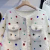 Cárdigan de punto de lana mohair con decoración de diamantes y gemas con cuello redondo para mujer