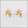 Stud Stud Boako Japonais Micro Incrusté de Cristal Étoile à Cinq Branches Placage Boucles d'Oreilles en Or 18K 925 Sterling Sier Femmes Mignon Banquet Jewelr Dhu9R