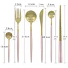 Ensembles de vaisselle ensemble de couverts de luxe en acier inoxydable plaqué or vaisselle de mariage couteau à manger fourchette cuillère à soupe rose doré