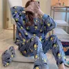 Designer sleepwear feminino 2023 outono inverno pijama terno flanela veludo casa vestir flertando calças de inverno ternos sleepwear pijamas conjunto menina kawai