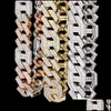 Chains Chains 2021 Men 14Mm Iced Out Chain Zircon Miami Cuban Link Baguette Necklace Bling Hip Hop Jewelry Gold Sier Color 1630 Drop Dhtgt