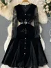 الفساتين غير الرسمية AibeauTyer Spring Autumn Slid Slim Button Lady Dress A Line V Chiffon One Breadted Women