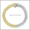 Chains Chains 2021 7Mm Width Half Gold Color Sier Two Tone Plating Cz Double Curb Cuban Link Chain European Choker Necklace Drop Del Dhxhr