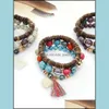 Bracelet bracelet 3pcs / ensemble Costume de tour de cou tribal de style ethnique MtiLer Boho Bracelet Stretage Boucles d'oreilles vintage pour femmes GI DHB0B