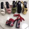 2022 designer bowknot boucle Super talons hauts sandales femmes luxe en cuir véritable mode plus longue lier ceinture chaussures dame sexy rouge noir blanc couleur gros talons sandale