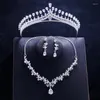 Collana orecchini set matrimonio di lusso nuziale CZ zirconi tiara per donne accessori per capelli ragazza re principessa corona